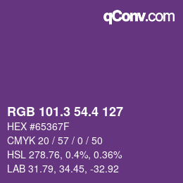 カラーコード: RGB 101.3 54.4 127 | qconv.com