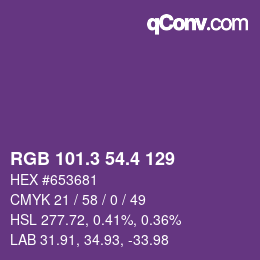 カラーコード: RGB 101.3 54.4 129 | qconv.com
