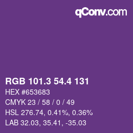 カラーコード: RGB 101.3 54.4 131 | qconv.com