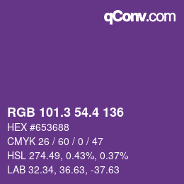 カラーコード: RGB 101.3 54.4 136 | qconv.com