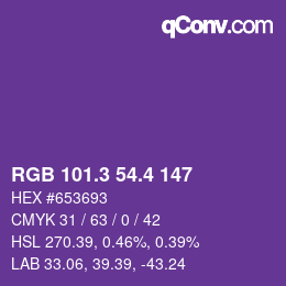 カラーコード: RGB 101.3 54.4 147 | qconv.com