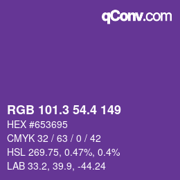 カラーコード: RGB 101.3 54.4 149 | qconv.com