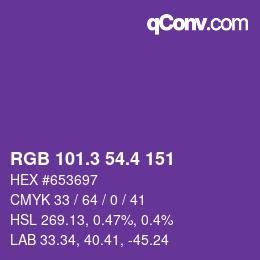 カラーコード: RGB 101.3 54.4 151 | qconv.com