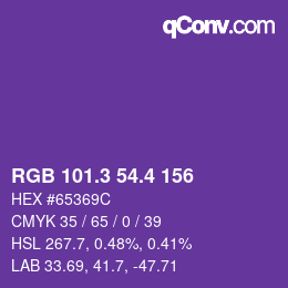 カラーコード: RGB 101.3 54.4 156 | qconv.com