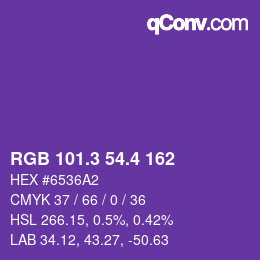 カラーコード: RGB 101.3 54.4 162 | qconv.com