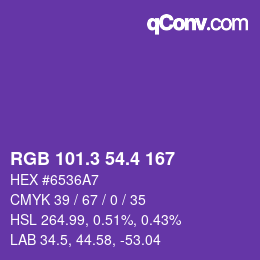 カラーコード: RGB 101.3 54.4 167 | qconv.com