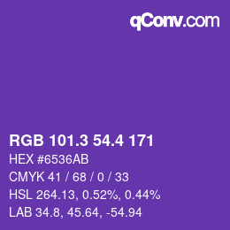 カラーコード: RGB 101.3 54.4 171 | qconv.com