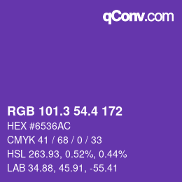 カラーコード: RGB 101.3 54.4 172 | qconv.com