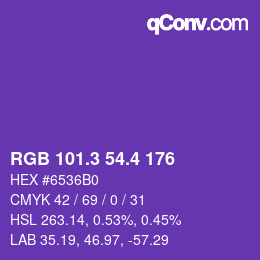 カラーコード: RGB 101.3 54.4 176 | qconv.com