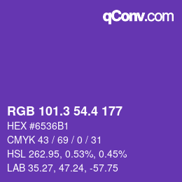 カラーコード: RGB 101.3 54.4 177 | qconv.com