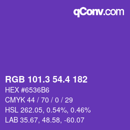 カラーコード: RGB 101.3 54.4 182 | qconv.com