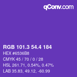 カラーコード: RGB 101.3 54.4 184 | qconv.com