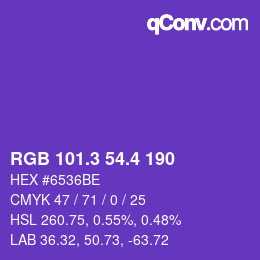 カラーコード: RGB 101.3 54.4 190 | qconv.com