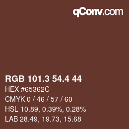 カラーコード: RGB 101.3 54.4 44 | qconv.com