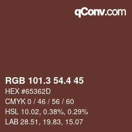 カラーコード: RGB 101.3 54.4 45 | qconv.com