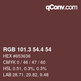 カラーコード: RGB 101.3 54.4 54 | qconv.com
