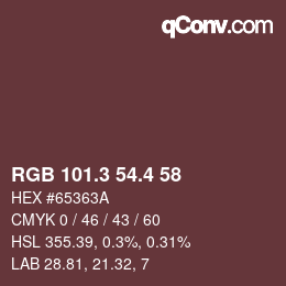 カラーコード: RGB 101.3 54.4 58 | qconv.com