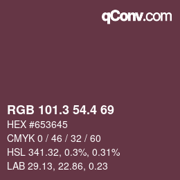 カラーコード: RGB 101.3 54.4 69 | qconv.com