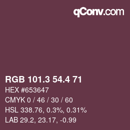 カラーコード: RGB 101.3 54.4 71 | qconv.com