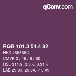 カラーコード: RGB 101.3 54.4 92 | qconv.com