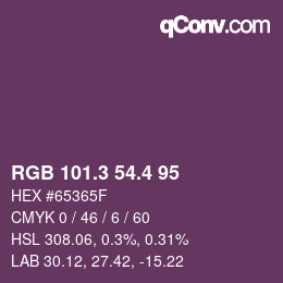 カラーコード: RGB 101.3 54.4 95 | qconv.com