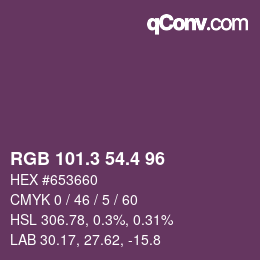 カラーコード: RGB 101.3 54.4 96 | qconv.com