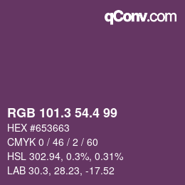カラーコード: RGB 101.3 54.4 99 | qconv.com