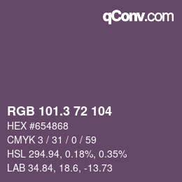 カラーコード: RGB 101.3 72 104 | qconv.com