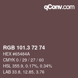 カラーコード: RGB 101.3 72 74 | qconv.com