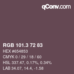 カラーコード: RGB 101.3 72 83 | qconv.com