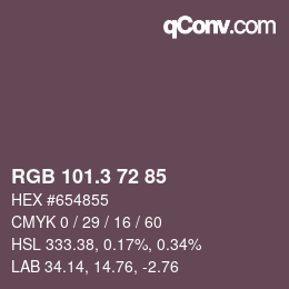 カラーコード: RGB 101.3 72 85 | qconv.com