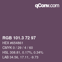 カラーコード: RGB 101.3 72 97 | qconv.com