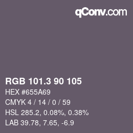 カラーコード: RGB 101.3 90 105 | qconv.com