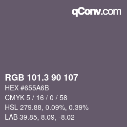 カラーコード: RGB 101.3 90 107 | qconv.com