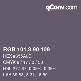 カラーコード: RGB 101.3 90 108 | qconv.com