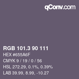 カラーコード: RGB 101.3 90 111 | qconv.com