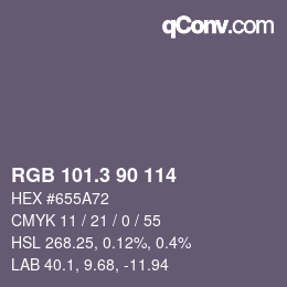 カラーコード: RGB 101.3 90 114 | qconv.com