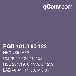 カラーコード: RGB 101.3 90 122 | qconv.com
