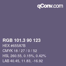 カラーコード: RGB 101.3 90 123 | qconv.com