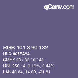 カラーコード: RGB 101.3 90 132 | qconv.com