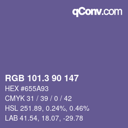 カラーコード: RGB 101.3 90 147 | qconv.com