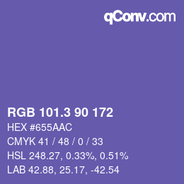 カラーコード: RGB 101.3 90 172 | qconv.com