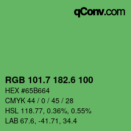 カラーコード: RGB 101.7 182.6 100 | qconv.com