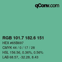 カラーコード: RGB 101.7 182.6 151 | qconv.com