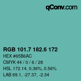 カラーコード: RGB 101.7 182.6 172 | qconv.com