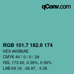カラーコード: RGB 101.7 182.6 174 | qconv.com