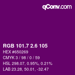 カラーコード: RGB 101.7 2.6 105 | qconv.com