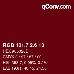 カラーコード: RGB 101.7 2.6 13 | qconv.com