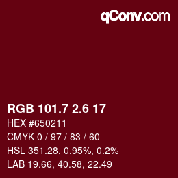 カラーコード: RGB 101.7 2.6 17 | qconv.com