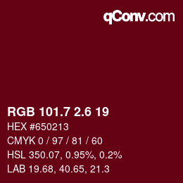 カラーコード: RGB 101.7 2.6 19 | qconv.com
